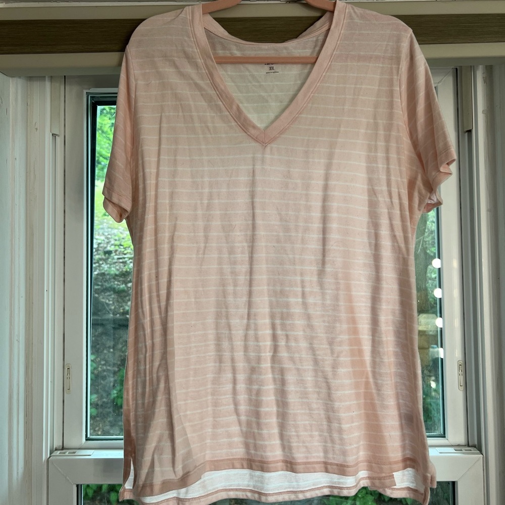 Light pink & white striped V Neck